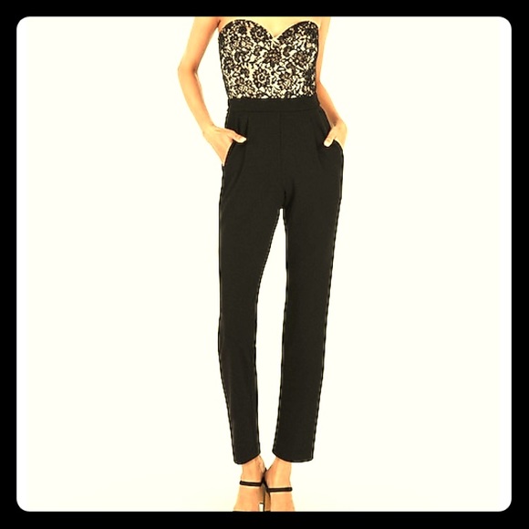 lace bodice strapless sweetheart jumpsuit